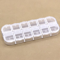 Caja plástica de abalorios, Plástico, Rectángular, transparente & 12 celdas, Blanco, 130x50x15mm, Vendido por UD