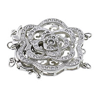 Sterling Silver Box Clasp, 925 Sterling Silver, Flower, plated, micro pave cubic zirconia Approx 2mm 
