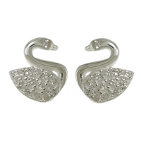 Cubic Zirconia Micro Pave Sterling Silver Earring, 925 Sterling Silver, Swan, without earnut & micro pave cubic zirconia 0.8mm 