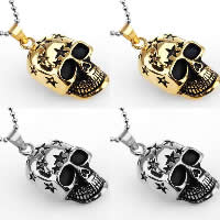 Titanium Steel Pendants, Skull, plated, with star pattern & for man & blacken Approx 