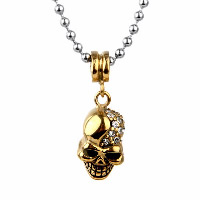 Titanium Steel Pendants, Skull, gold color plated, for man & with rhinestone & blacken Approx 