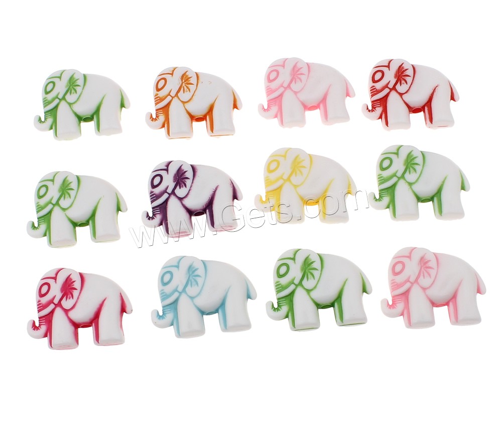 Chemical Wash Acrylic Beads, with OPP Bag, Elephant, different size for choice, mixed colors, Sold By Bag