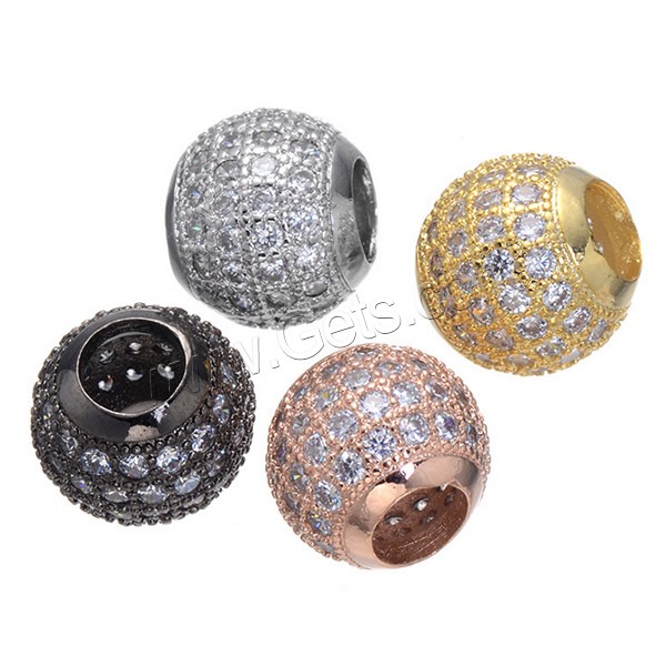 Perles zircon cubique en argent European, argent sterling 925, Rond, Placage, pavé de micro zircon, plus de couleurs à choisir, 12mm, Trou:Environ 5mm, Vendu par PC