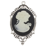 Resin Zinc Alloy Pendants, with Resin, Flat Oval, plated, lady cameo nickel, lead & cadmium free Approx 3mm 
