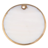 Natural Freshwater Shell Pendants, Flat Round, gold color plated, white, 40mm Approx 2mm 