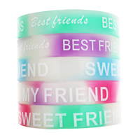 Silicone Bands, word best friend, printing & luminated, mixed colors 