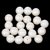 Perles nacres de culture d'eau douce demi percées , perle d'eau douce cultivée, Rond, naturel, semi-foré, blanc, Niveau AA, 9-10mm Environ 0.8mm, Vendu par PC