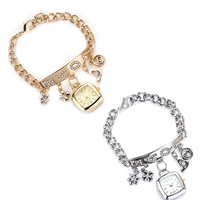 Fashion Watch Bracelet, Zinc Alloy, with Glass, Chinese movement, word love, plated, twist oval chain & with rhinestone 20mm, 5mm Approx 9.5 Inch 