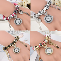 Fashion Watch Bracelet, Zinc Alloy, with PU Leather & Glass, Chinese movement, plated, enamel & with rhinestone 25mm Approx 8.3 Inch 