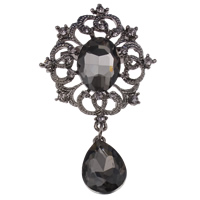 Crystal Brooch, Zinc Alloy, with Crystal, Teardrop, plumbum black color plated, faceted & with rhinestone, nickel, lead & cadmium free 