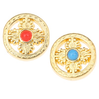 Zinc Alloy Jewelry Beads, with Resin, Flat Round, gold color plated, mixed colors, nickel, lead & cadmium free Approx 2mm 