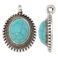 Synthetic Turquoise Pendants, Zinc Alloy, with Synthetic Turquoise, Flat Oval, antique silver color plated, nickel, lead & cadmium free Approx 3mm 