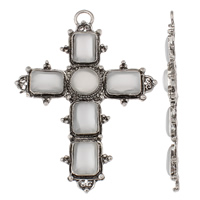 Zinc Alloy Cross Pendants, with Cats Eye, antique silver color plated, nickel, lead & cadmium free Approx 6mm 