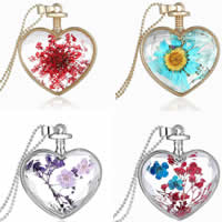 Floating Charm Necklace, Zinc Alloy, with Dried Flower & iron chain & Glass, Heart, plated, ball chain & faceted, nickel, lead & cadmium free Approx 23.5 Inch 