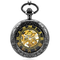 Uhr-Halskette, Zinklegierung, mit Eisenkette & Glas, flache Runde, plattiert, Twist oval, 47x47mm, Länge:ca. 14 ZollInch, verkauft von Strang