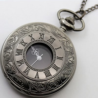 Ожереловые наручные часы, цинковый сплав, с железный цепи, Плоская круглая форма, черный свнец, твист овал длина:Приблизительно 30 дюймовый, продается Strand