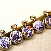 Pocket Watch Head, Zinc Alloy, with Porcelain & Glass, Flat Round, platinum color plated, mixed pattern, 28mm 