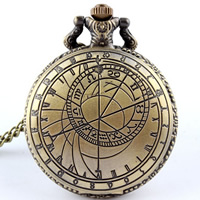 Ожереловые наручные часы, цинковый сплав, с железный цепи & Стеклянный, Плоская круглая форма, Покрытие под бронзу старую, твист овал длина:Приблизительно 30 дюймовый, продается Strand