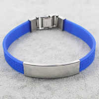 Силиконовые браслеты из нержавеющей стали, нержавеющая сталь, с Силикон, голубой длина:Приблизительно 8 дюймовый, продается Strand