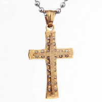 Titanium Steel Pendants, Cross, gold color plated, for woman & with rhinestone & stardust Approx 