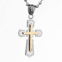Titanium Steel Pendants, Cross, plated, for woman & two tone Approx 