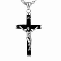 Titanium Steel Pendants, Crucifix Cross, for man & with cubic zirconia & blacken Approx 
