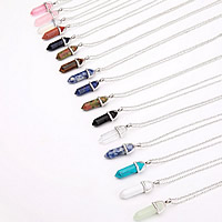 Gemstone Necklaces, with 2lnch extender chain, pendulum, silver color plated, natural & oval chain Approx 18 Inch 
