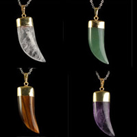 Gemstone Brass Pendants, with brass bail, Wolf Tooth, gold color plated 13-15x46-50mm Approx 2-5mm 