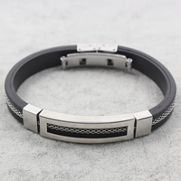 Silicone Stainless Steel Bracelets, with Silicone, black Approx 8 Inch 