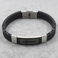 Silicone Stainless Steel Bracelets, with Silicone, plated, black Approx 8 Inch 