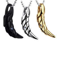 Titanium Steel Pendants, Wolf Tooth, plated, for man & with rhinestone & blacken Approx 3-5mm 