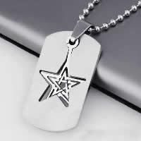Titanium Steel Pendants, Rectangle, with star pattern & for man, original color Approx 