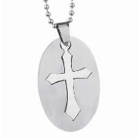 Titanium Steel Pendants, Flat Oval, with cross pattern & for man, original color Approx 