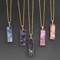 Druzy Necklace, Quartz, with Iron, Rectangle, gold color plated, natural & druzy style & oval chain - Approx 18 Inch 