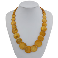 Shell Necklace, Freshwater Shell, zinc alloy lobster clasp, with 6.5cm extender chain, Flat Round, yellow, 5mm Approx 21 Inch 