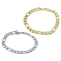 Stainless Steel Chain Bracelets, plated, figaro chain Approx 8.5 Inch 