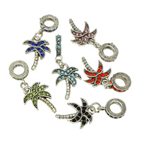 Zinc Alloy European Pendants, Tree, silver color plated, without troll & with rhinestone & blacken Approx 5mm 
