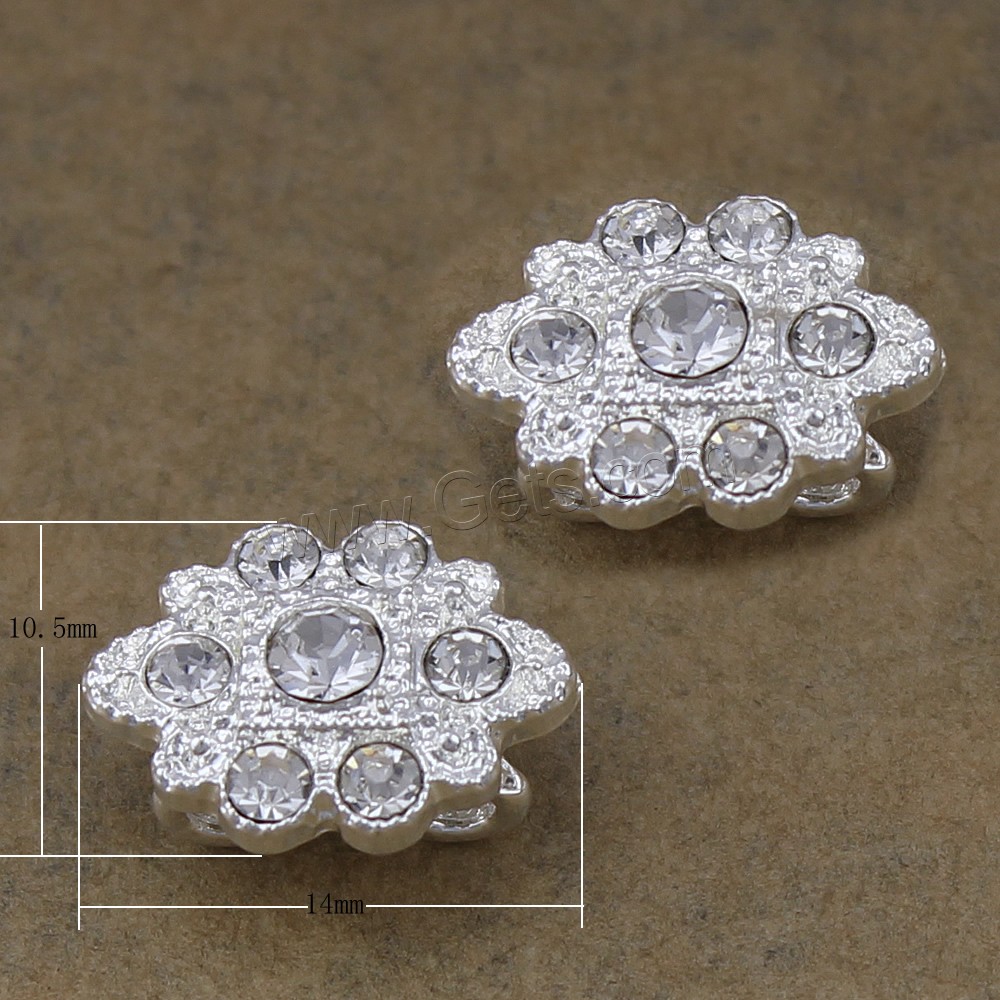 Flower Zinc Alloy Connector, plated, with rhinestone & 2/2 loop, more colors for choice, 14x10.5x7mm, Hole:Approx 2mm, Sold By PC