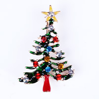 Weihnachten Schmuck Brosche, Zinklegierung, mit Eisen, Weihnachtsbaum, 18 K vergoldet, Emaille & mit Strass, frei von Nickel, Blei & Kadmium, 49mm, verkauft von PC