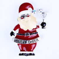 Christmas Jewelry Brooch , Zinc Alloy, with Iron, Santa Claus, silver color plated, with letter pattern & enamel & with rhinestone, nickel, lead & cadmium free, 50mm 