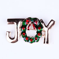 Christmas Jewelry Brooch , Zinc Alloy, with Iron, Christmas Wreath, 18K gold plated, with letter pattern & enamel & with rhinestone, nickel, lead & cadmium free, 55mm 
