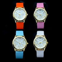 Bracelets de montre pour femmes, cuir PU, avec cadran en alliage de zinc & verre, Placage, plus de couleurs à choisir, 30mm Environ 9.8 pouce, Vendu par PC