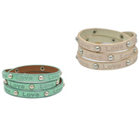 PU Leather Cord Bracelets, with Zinc Alloy, word love, platinum color plated, with rivet stud & adjustable 8mm Approx 23 Inch 