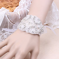 Bracelet nuptiale, organza, avec perles de rocaille en verre, pour mariée & avec strass, blanc Environ 6 pouce, Vendu par brin