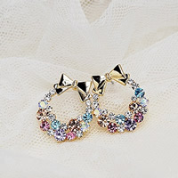 Zinc Alloy Rhinestone Stud Earring, stainless steel post pin, Bowknot, gold color plated, with rhinestone, nickel, lead & cadmium free 