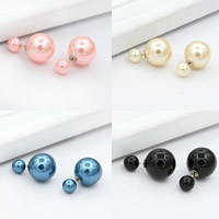 Double Faced Stud Earring, ABS Plastic Pearl, stainless steel post pin, Round 15mm 