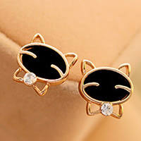 Zinc Alloy Rhinestone Stud Earring, with Acrylic, stainless steel post pin, Cat, gold color plated, with rhinestone, nickel, lead & cadmium free, 15mm 