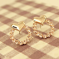 Zinc Alloy Rhinestone Stud Earring, stainless steel post pin, Heart, gold color plated, with rhinestone, nickel, lead & cadmium free, 14mm 