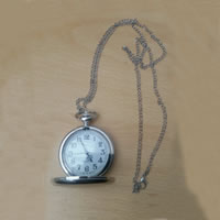 Uhr-Halskette, Zinklegierung, mit Glas, flache Runde, Platinfarbe platiniert, Twist oval, 45mm, Länge:ca. 30 ZollInch, verkauft von Strang