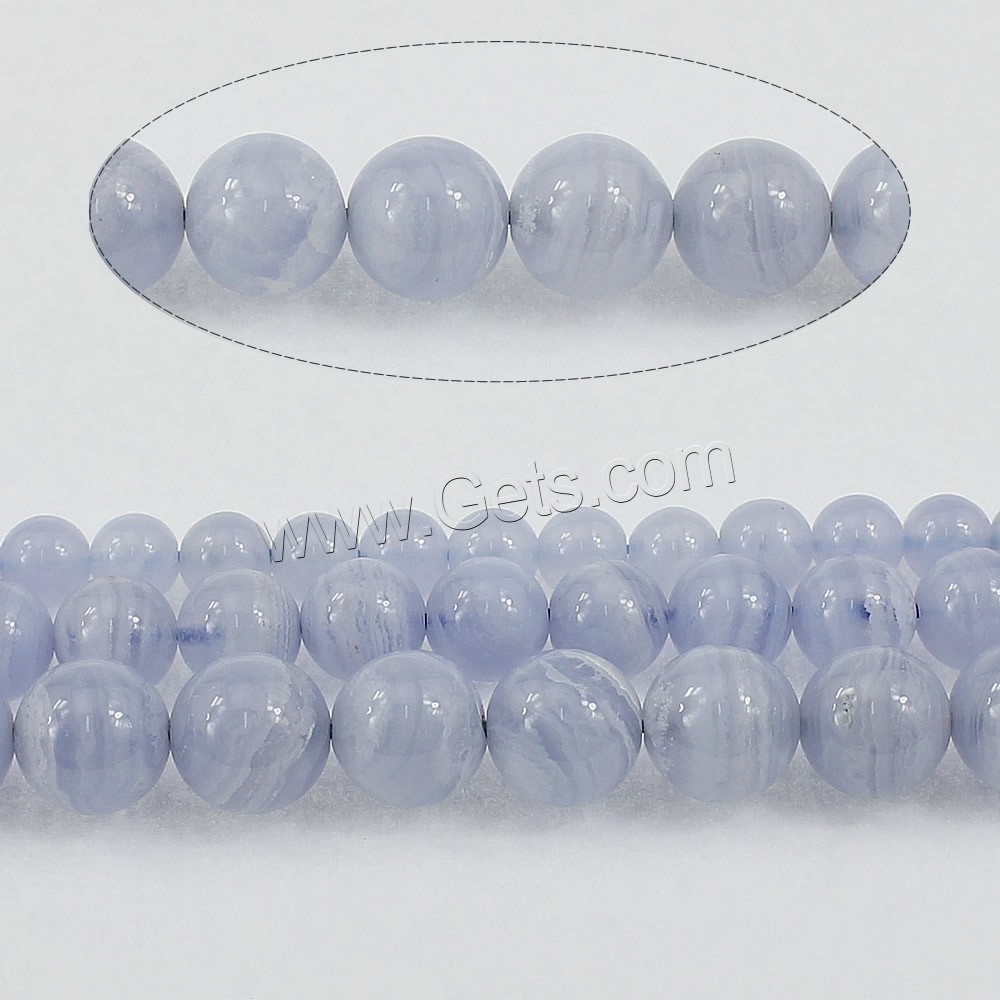 Blauer Chalcedony Perle, blauer Chalzedon, rund, natürlich, verschiedene Größen vorhanden, Klasse AA, verkauft von Strang